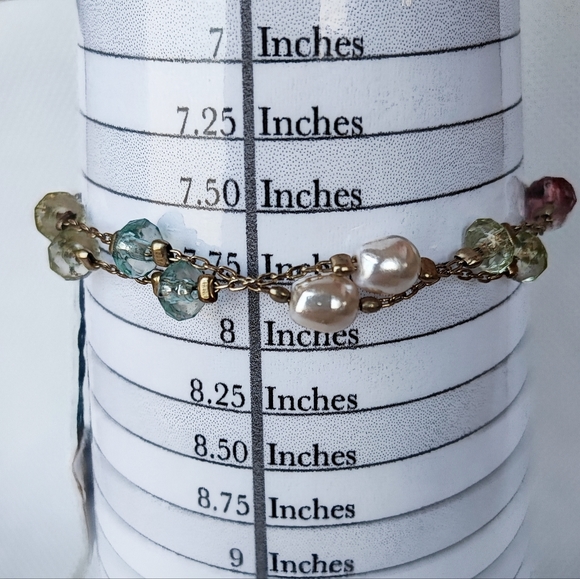 Premier Designs Brand Dual Chain Bracelet Gold Tone Glass Pearls Punk Green NWT - Picture 7 of 9